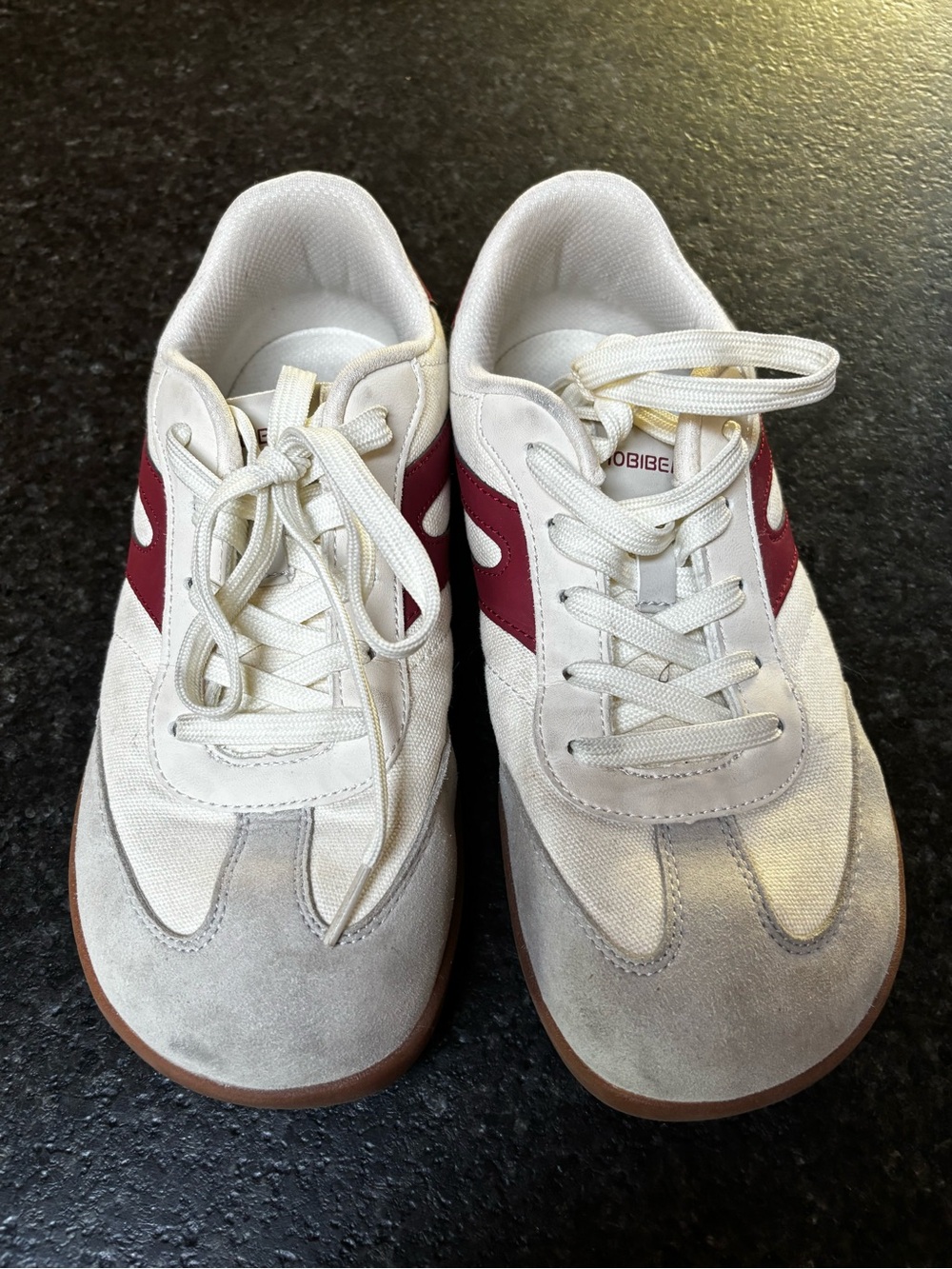 Casual Women's White and Burgundy Sneakers